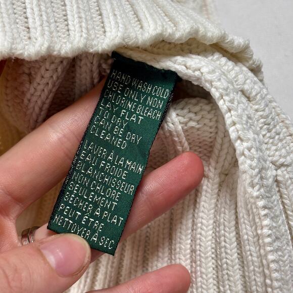 Vintage 1990s LAUREN Ralph Lauren White Cable Knit Sweater Green Label AS IS - Picture 10 of 16